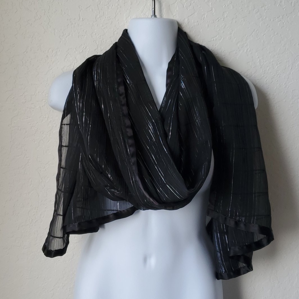 Gorgeous black scarf silver threads womens